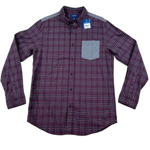 NWT Arizona Jean Co. Mens‎ Plaid Button Up Shirt - Medium - Red Blend - Pocket